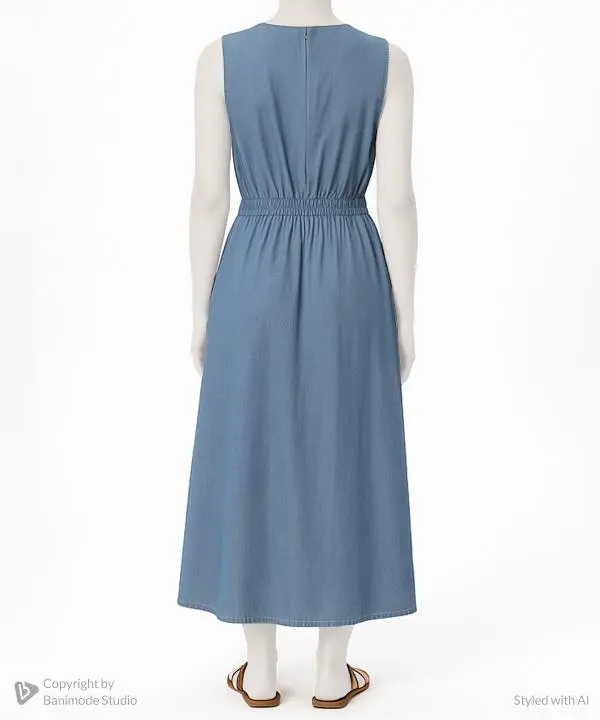 پيراهن ساحلي زنانه دكمه رنگي آستين حلقه اي اندام كد 1003 - تصویر 2