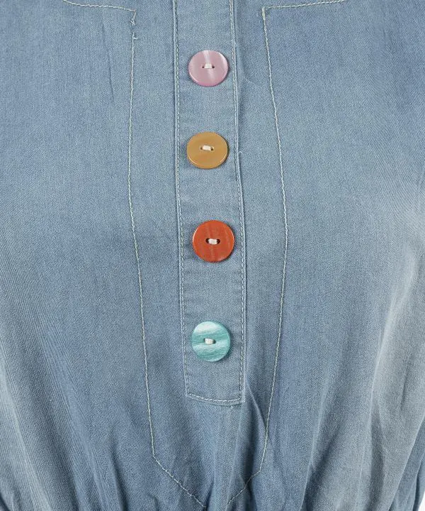 پيراهن ساحلي زنانه دكمه رنگي آستين حلقه اي اندام كد 1003 - تصویر 3