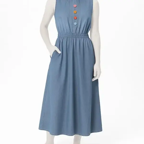 پيراهن ساحلي زنانه دكمه رنگي آستين حلقه اي اندام كد 1003