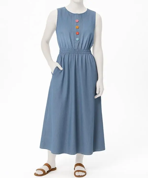 پيراهن ساحلي زنانه دكمه رنگي آستين حلقه اي اندام كد 1003