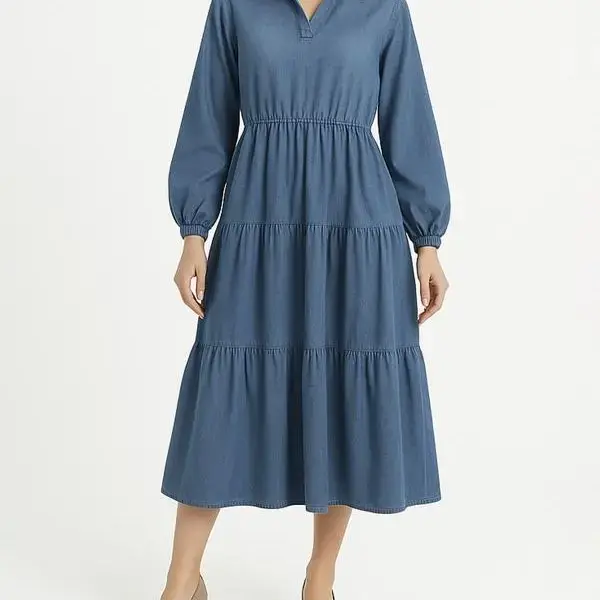 پيراهن ساحلي زنانه جين عروسكي آستين بلند اندام كد 1001