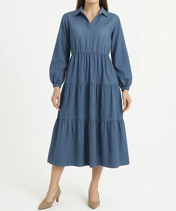 پيراهن ساحلي زنانه جين عروسكي آستين بلند اندام كد 1001